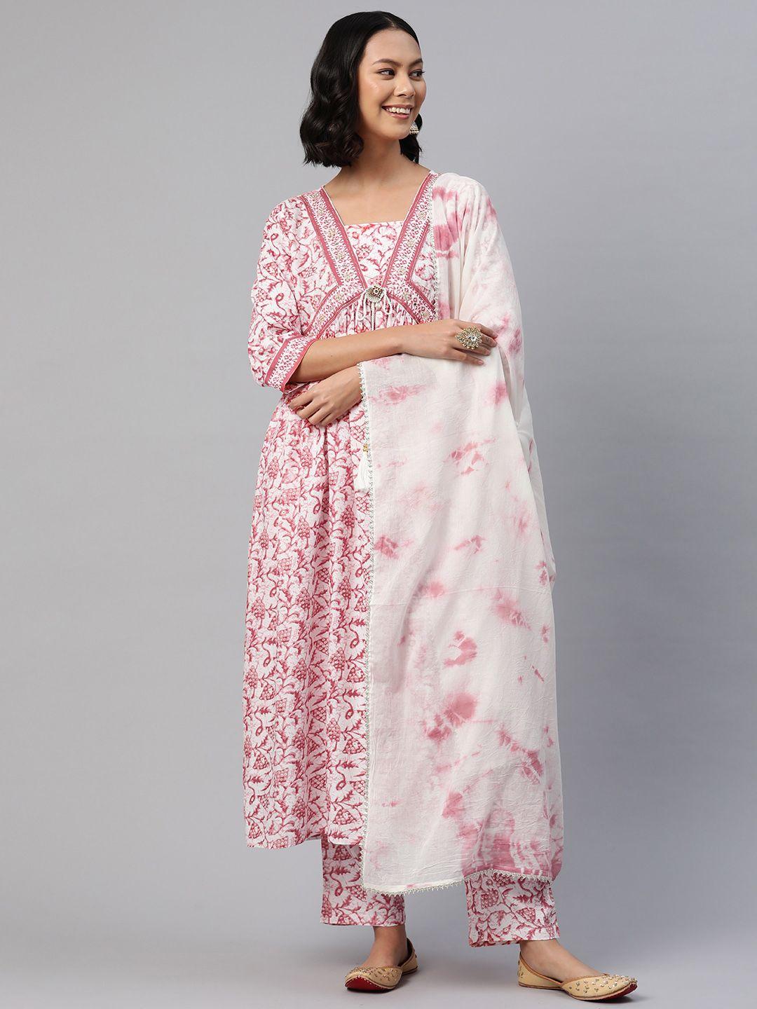 readiprint fashions women bandhani printed empire beads and stones pure cotton kurta set