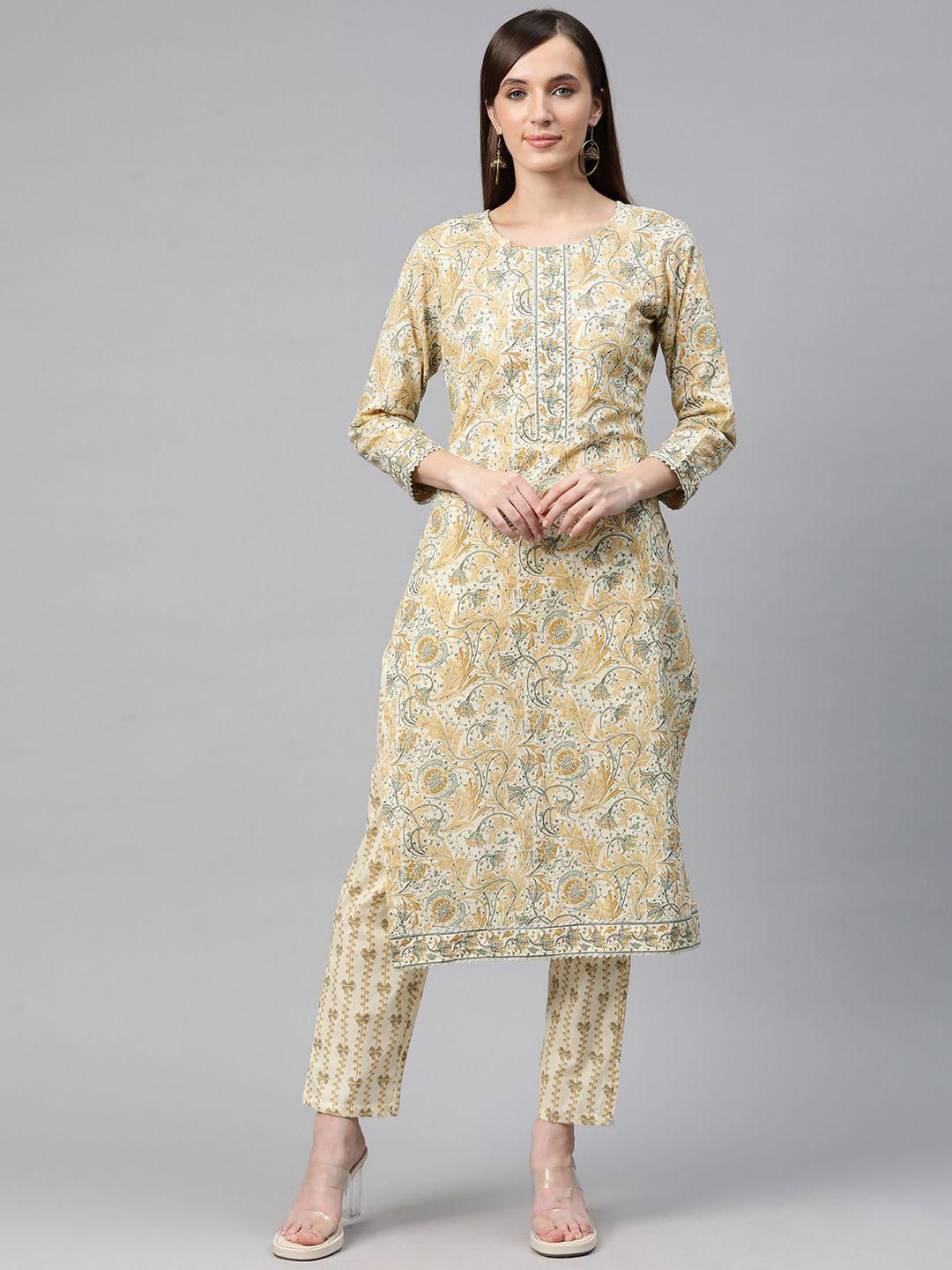 readiprint fashions women ethnic motif printed gotta patti pure cotton kurta with trousers