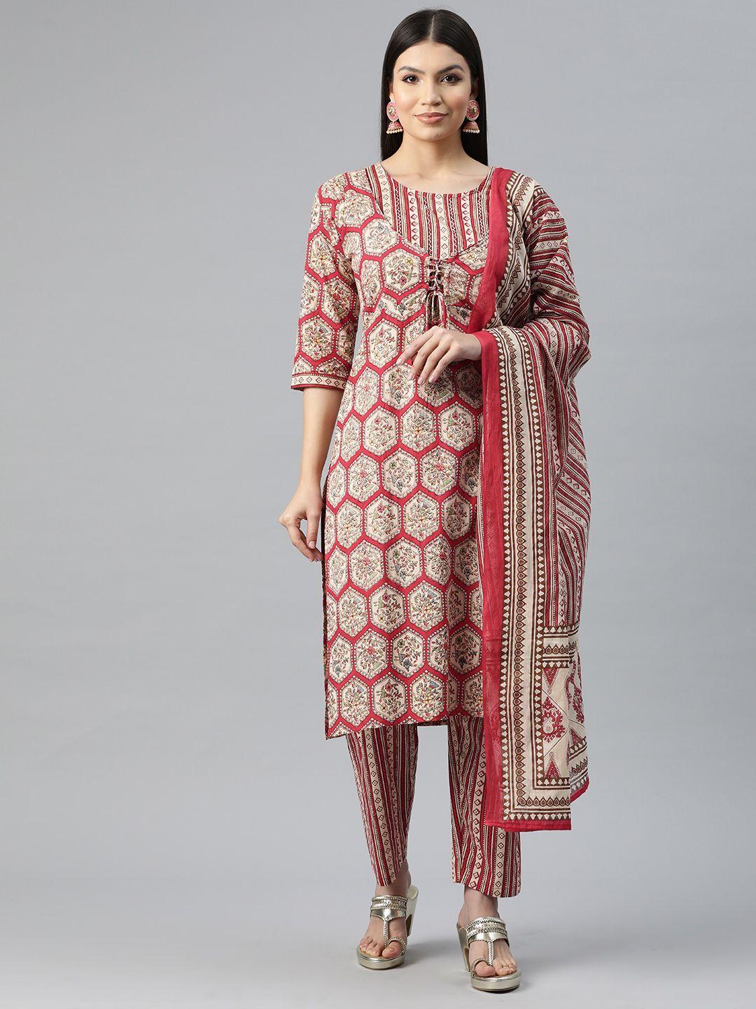 readiprint fashions women ethnic motifs print pure cotton kurta with trousers & dupatta