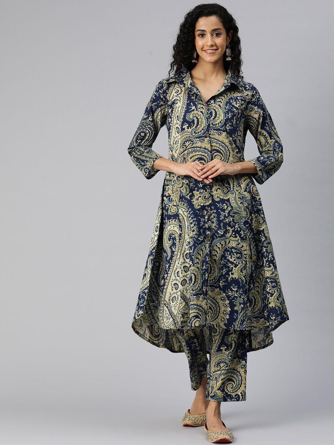 readiprint fashions women ethnic motifs printed a-line pure cotton kurta with palazzos