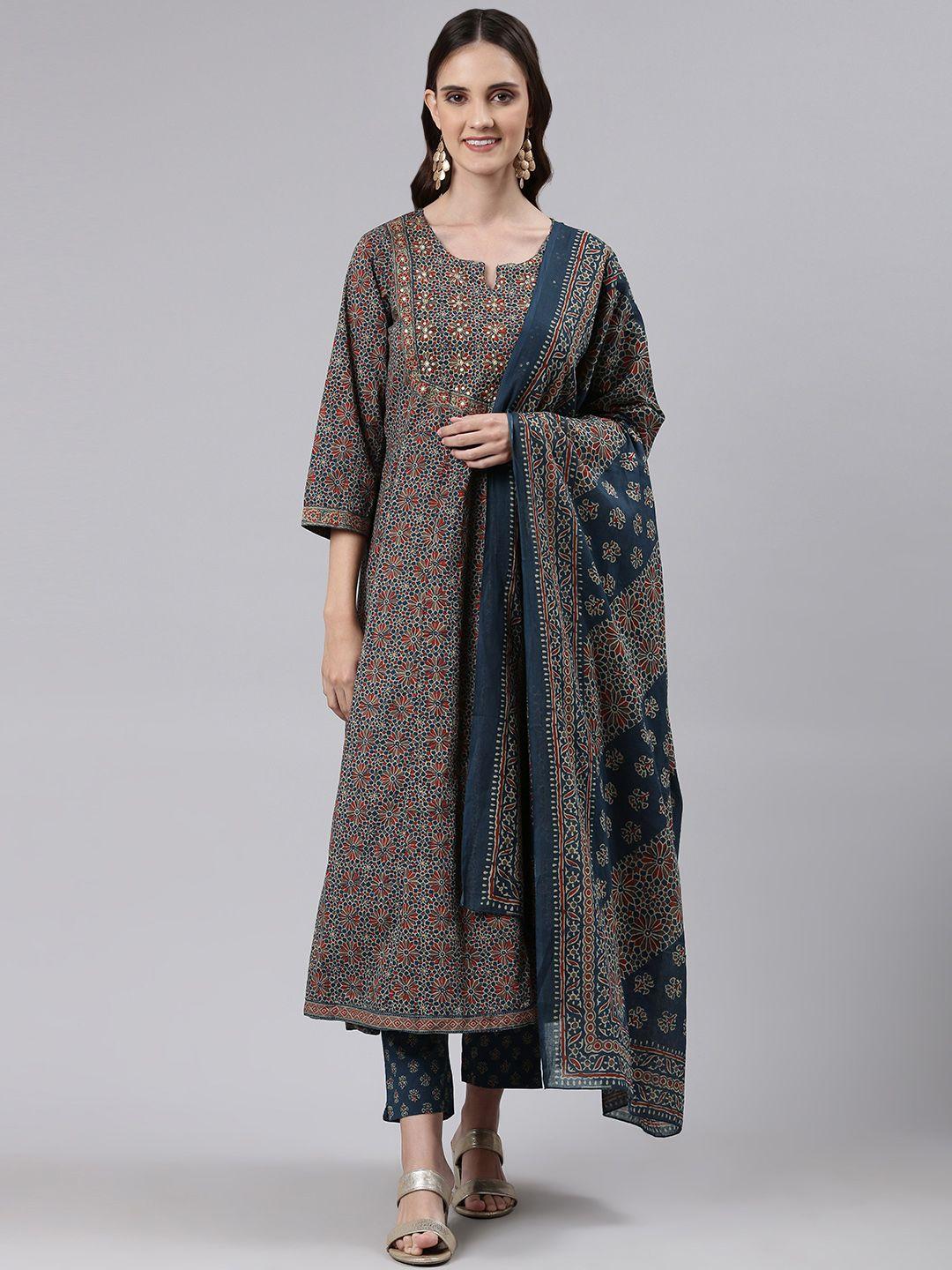 readiprint fashions women ethnic motifs printed anarkali kurta with trousers & dupatta