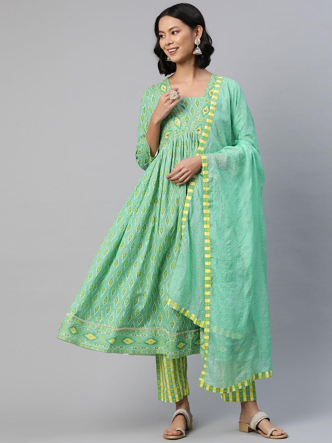 readiprint fashions women ethnic motifs printed empire sequinned pure cotton kurta set