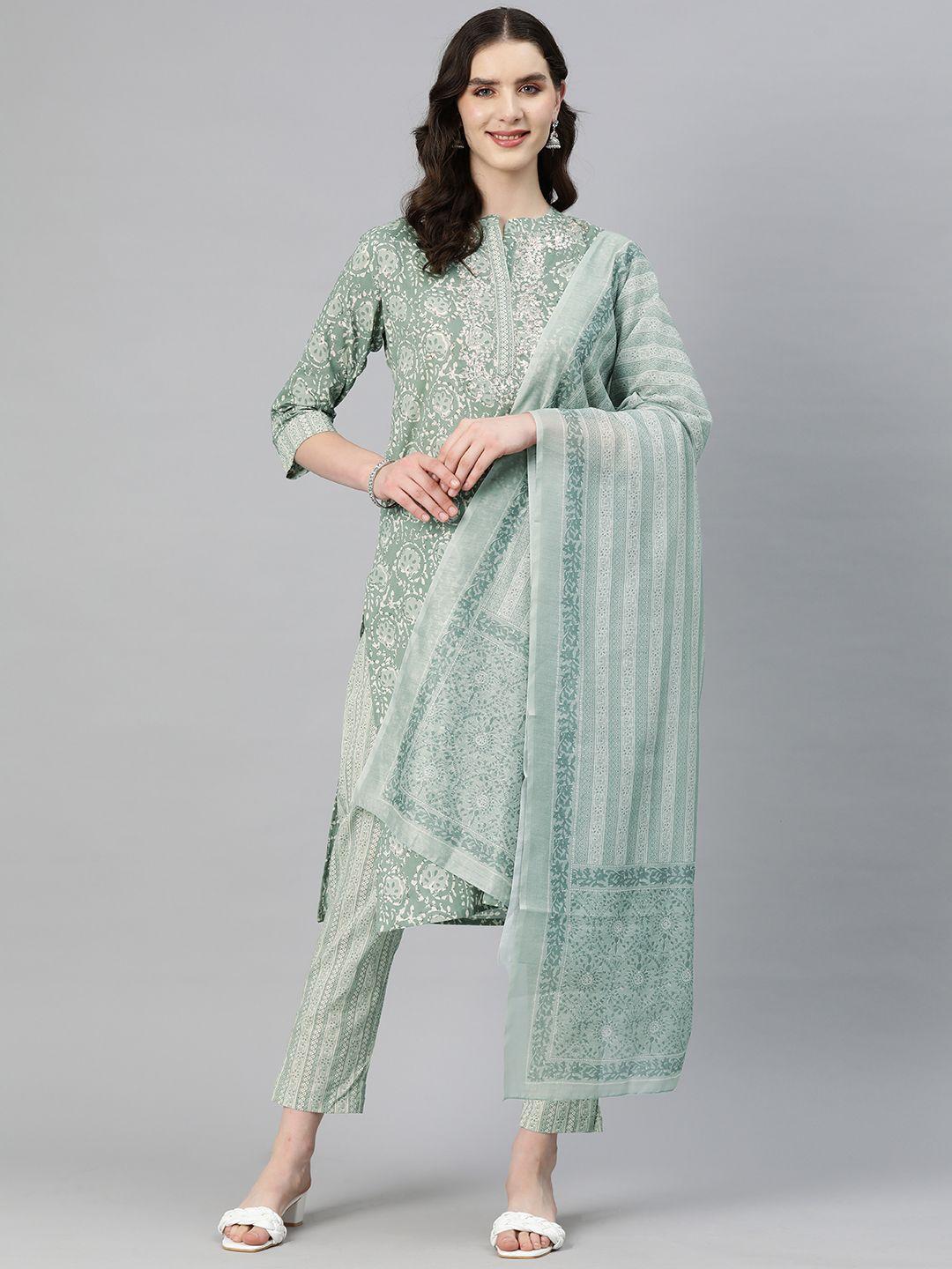 readiprint fashions women ethnic motifs printed kurta with trousers & with dupatta