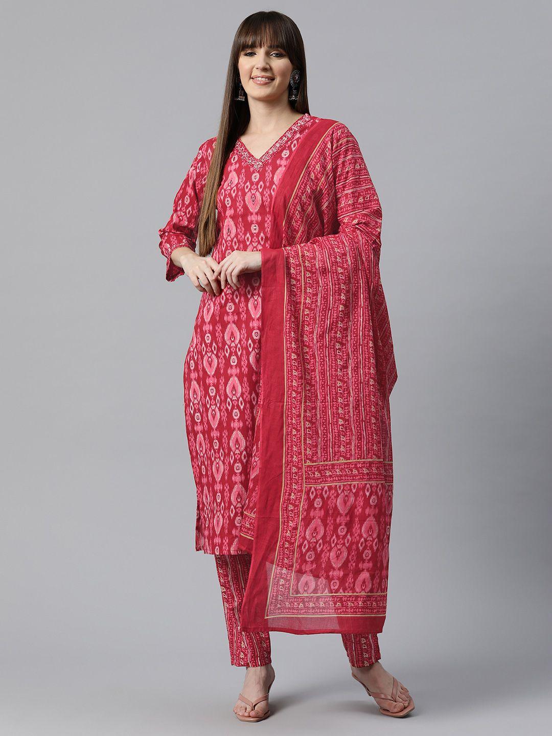 readiprint fashions women ethnic motifs printed mirror work cotton kurta set