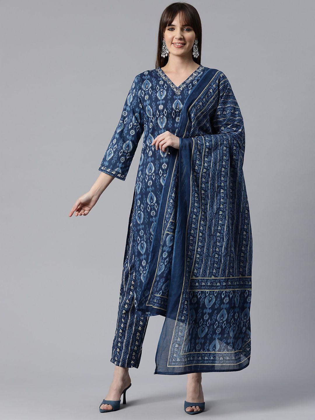 readiprint fashions women ethnic motifs printed mirror work cotton kurta with dupatta