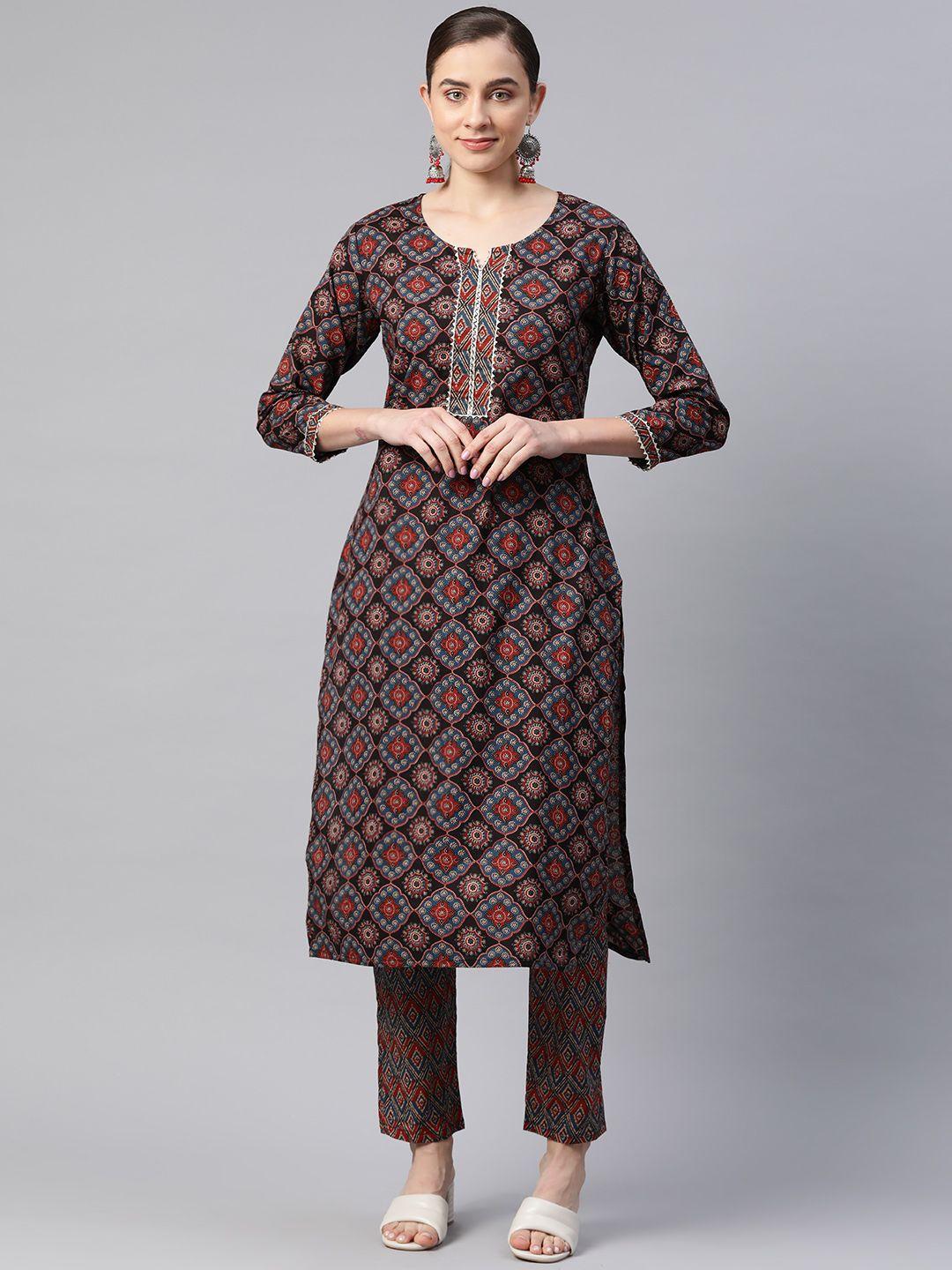 readiprint fashions women ethnic motifs printed regular gotta patti kurta with palazzos