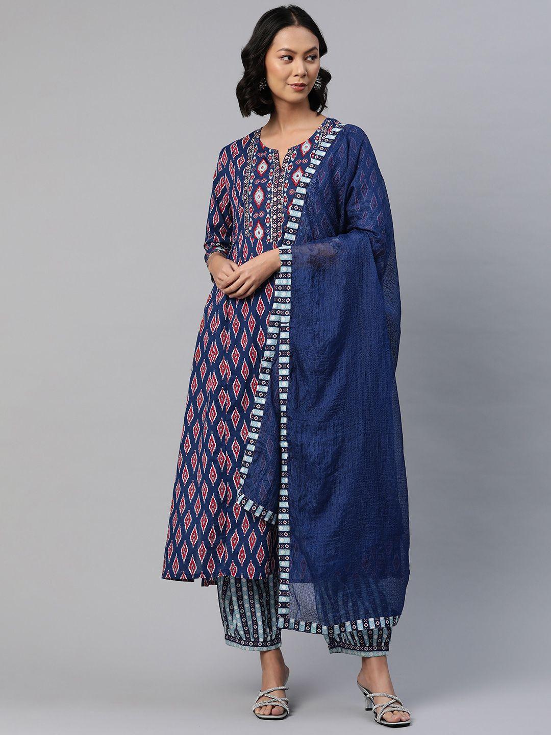 readiprint fashions women ethnic motifs printed sequinned cotton kurta set