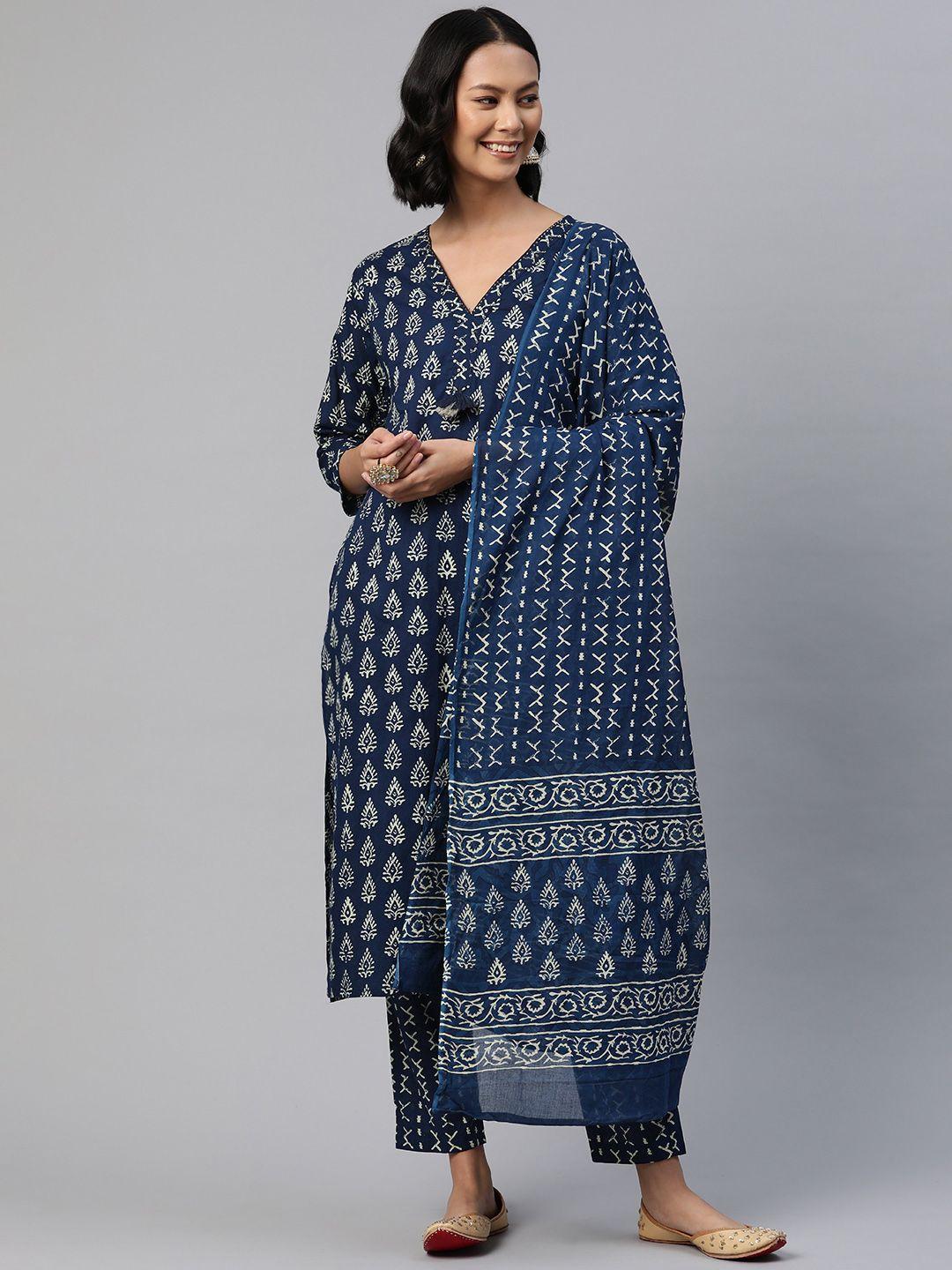 readiprint fashions women ethnic motifs printed sequinned cotton kurta set