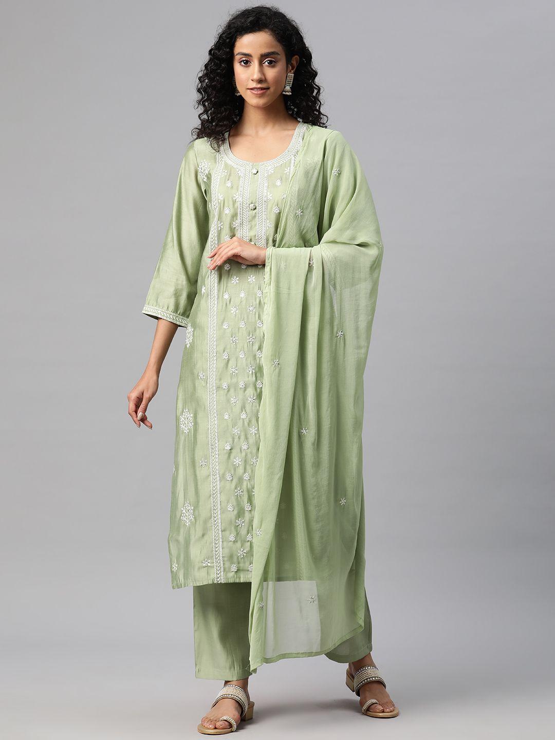 readiprint fashions women floral embroidered sequinned kurta with palazzos & with dupatta