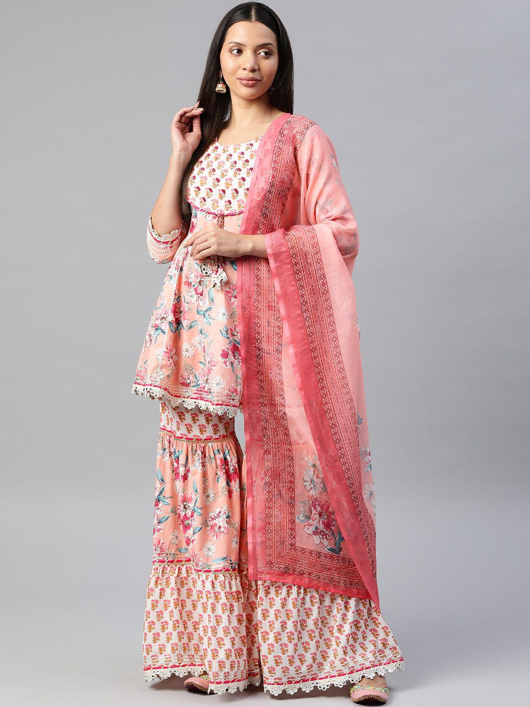 readiprint fashions women floral kurti with  sharara & dupatta