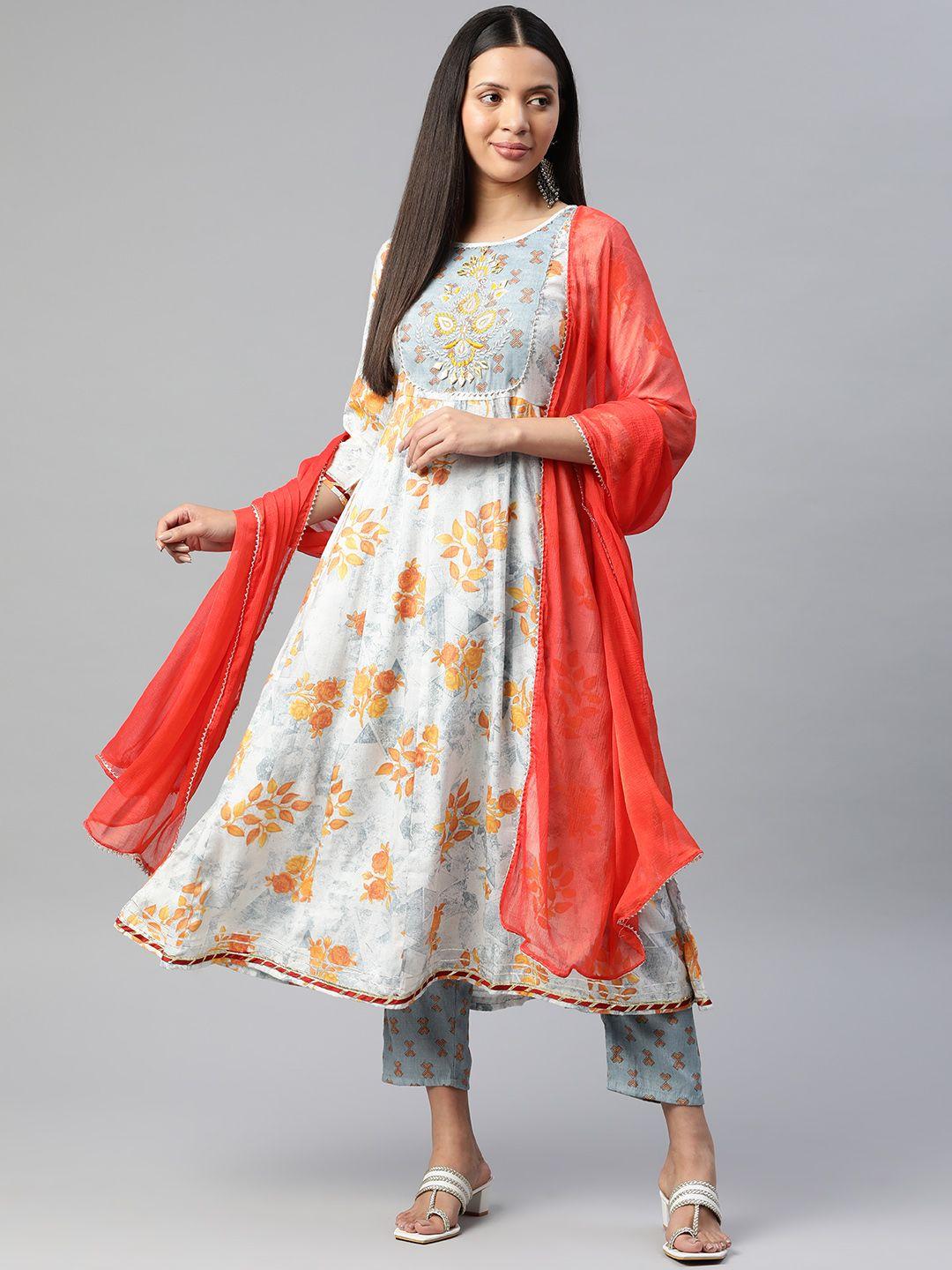 readiprint fashions women floral kurti with palazzos & dupatta