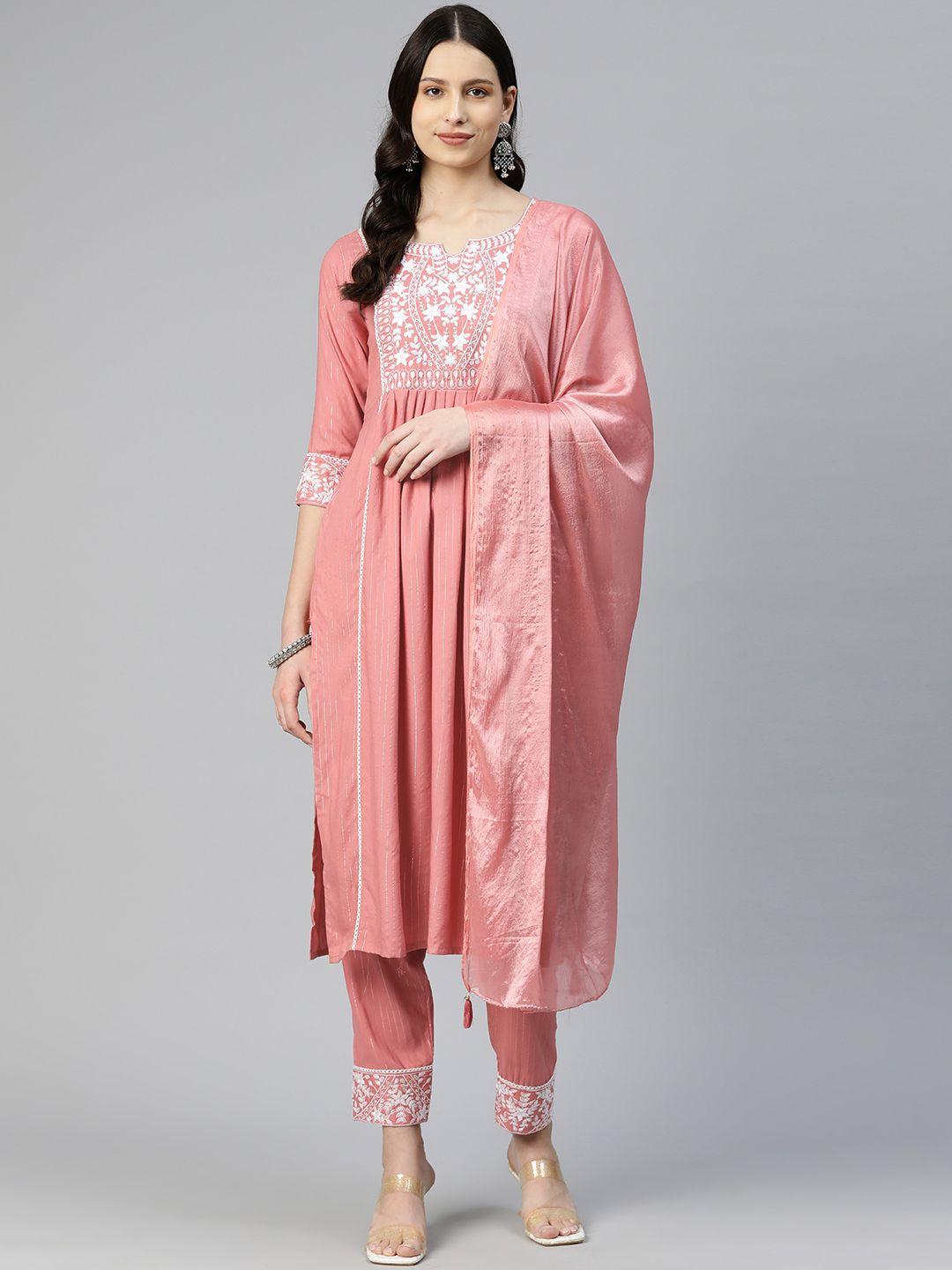 readiprint fashions women floral pleated thread work kurta with pyjamas & dupatta