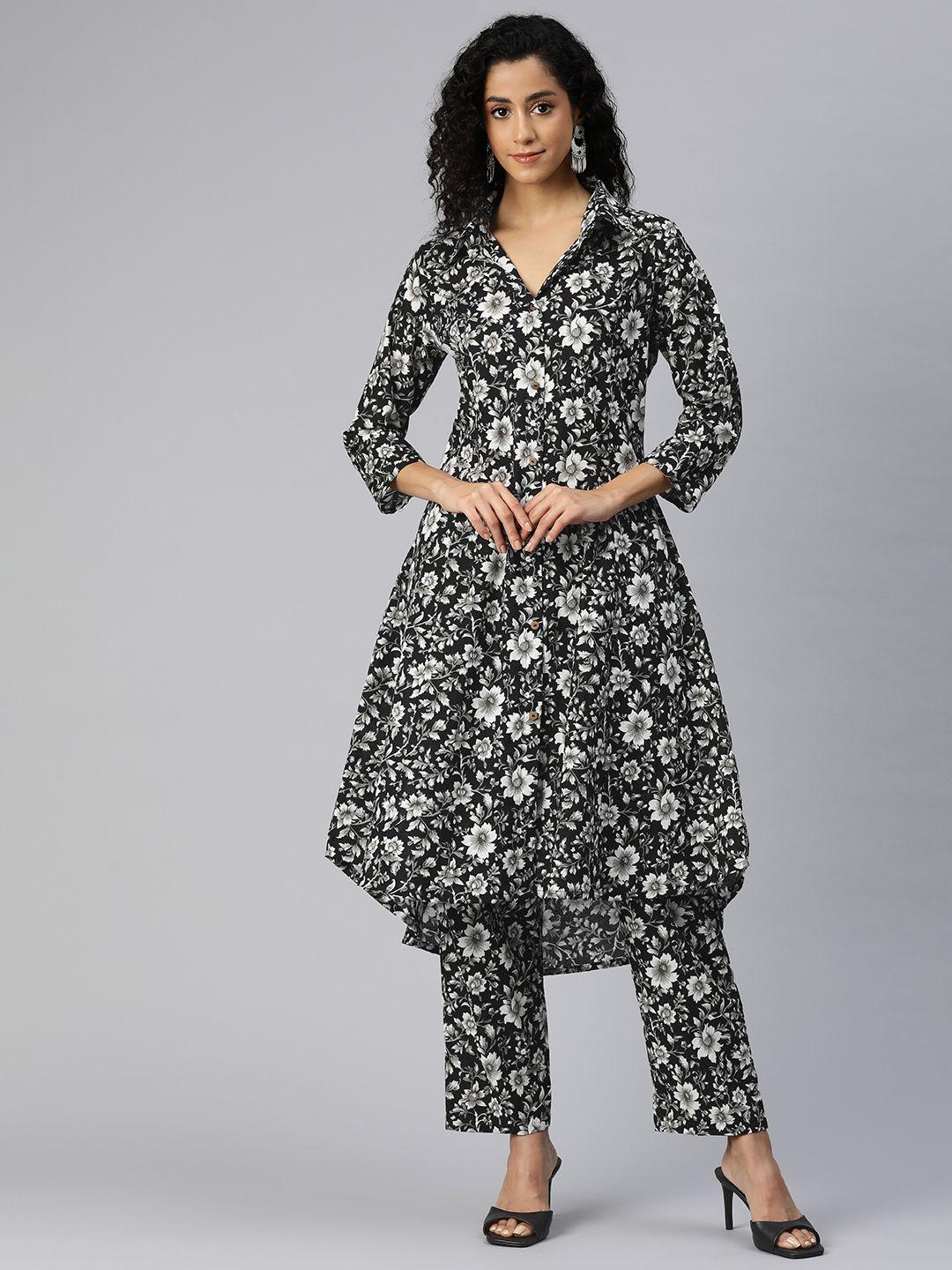 readiprint fashions women floral printed a-line pure cotton kurta with palazzos