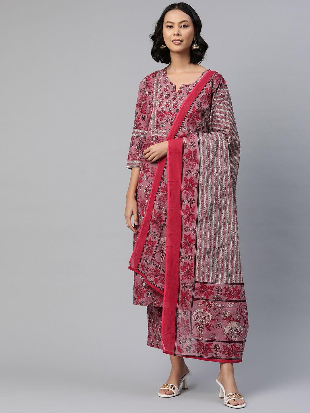 readiprint fashions women floral printed beads and stones cotton kurta set