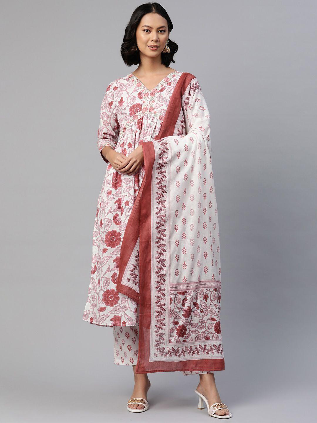 readiprint fashions women floral printed empire pure cotton kurta with salwar & dupatta