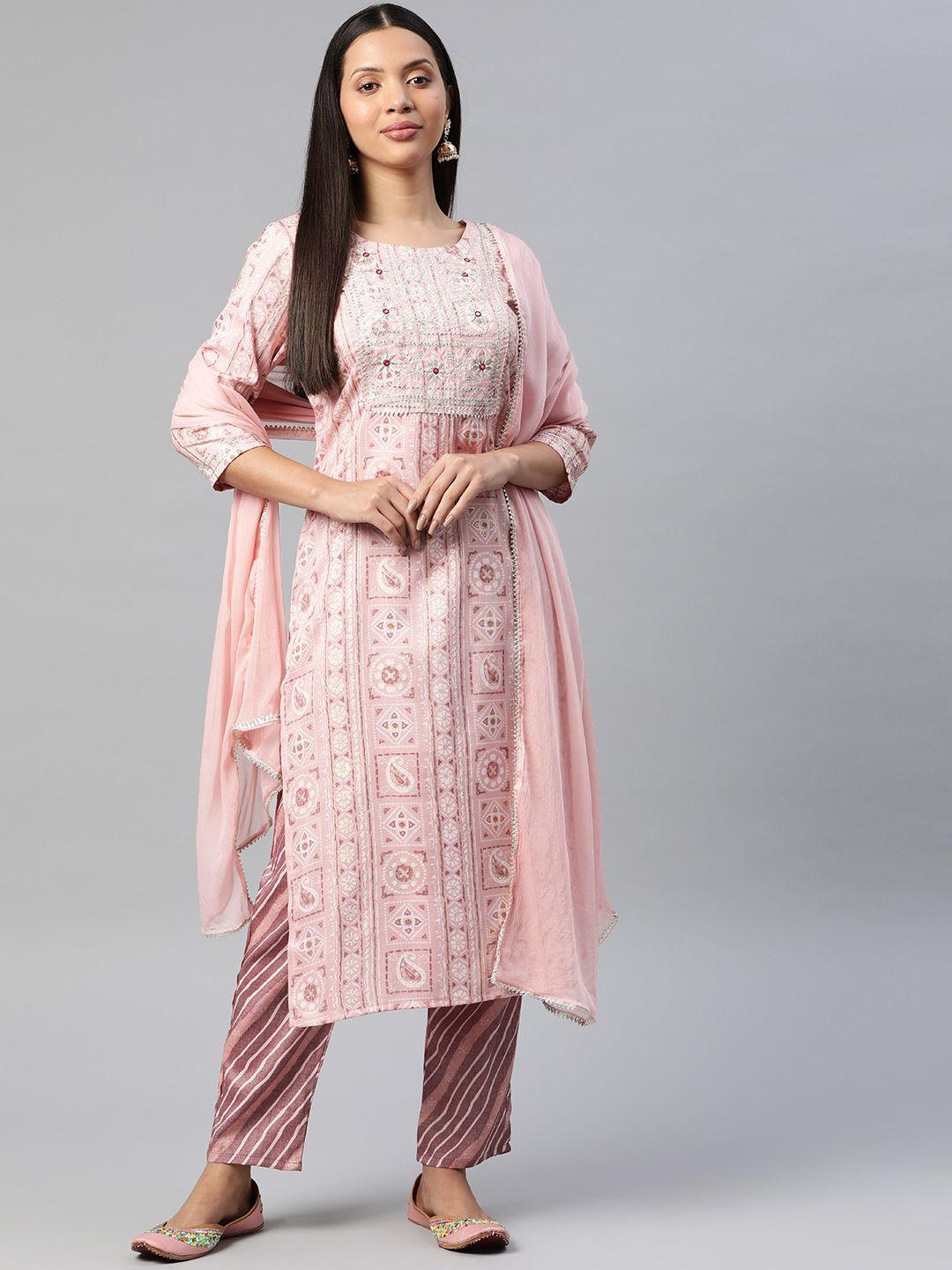 readiprint fashions women floral printed kurta with pyjamas & dupatta