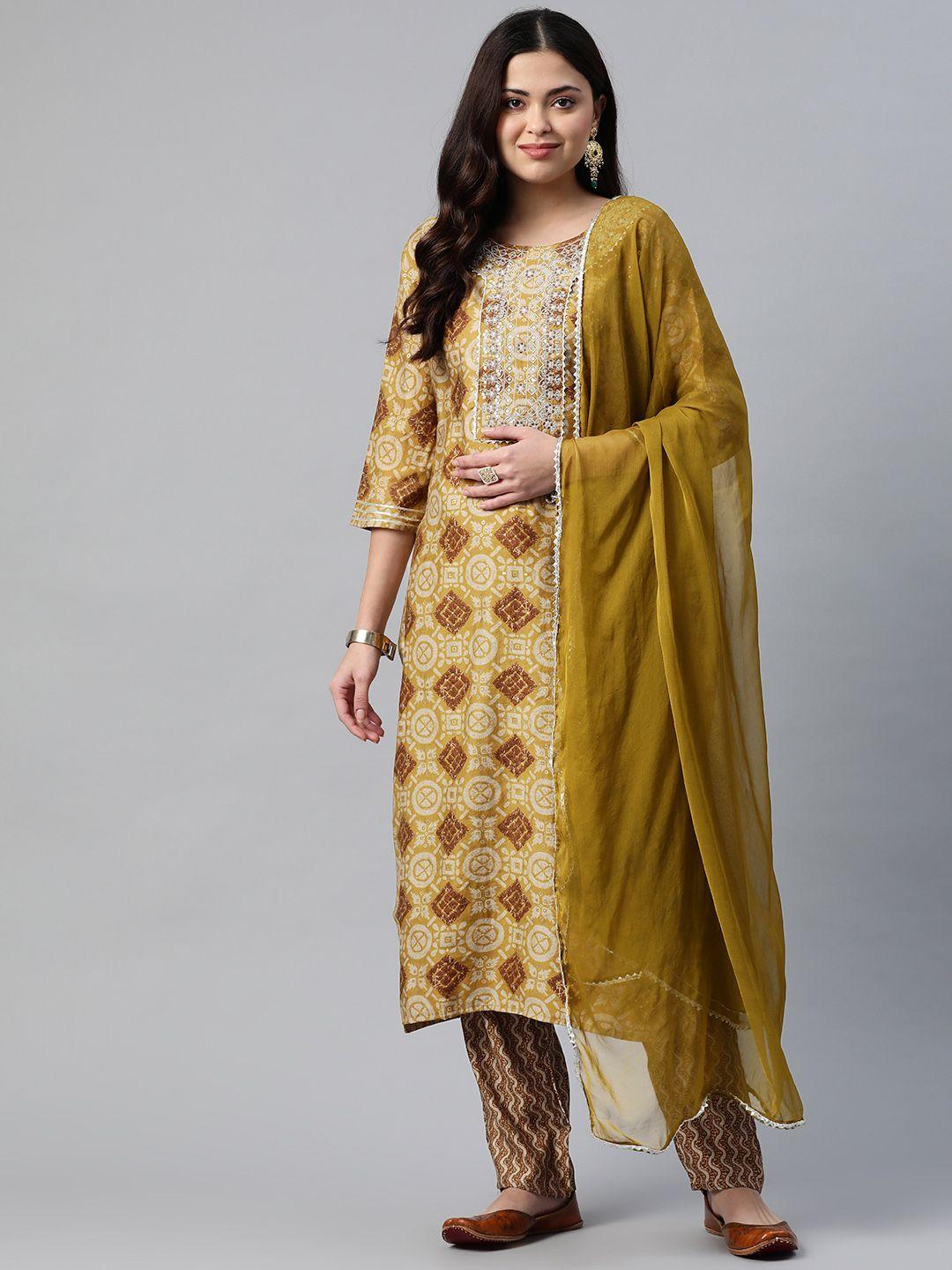 readiprint fashions women floral printed kurta with trousers & with dupatta