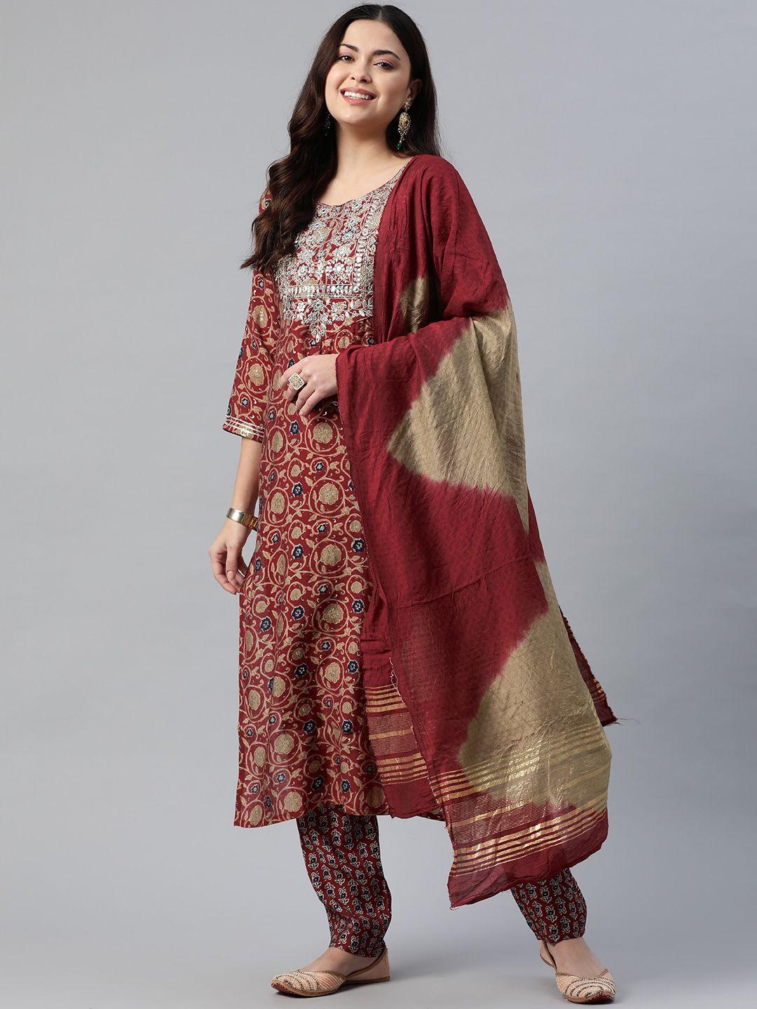 readiprint fashions women floral printed kurta with trousers & with dupatta