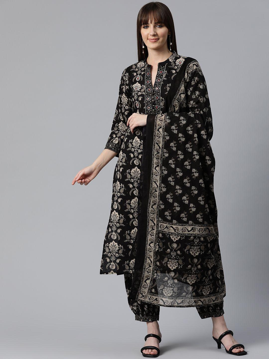 readiprint fashions women floral printed mirror work cotton kurta with patiala & dupatta