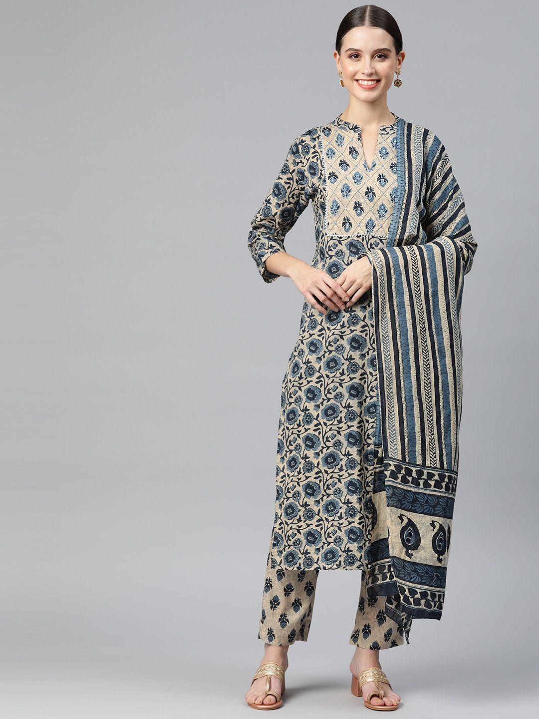 readiprint fashions women floral printed mirror work kurta with palazzos & with dupatta