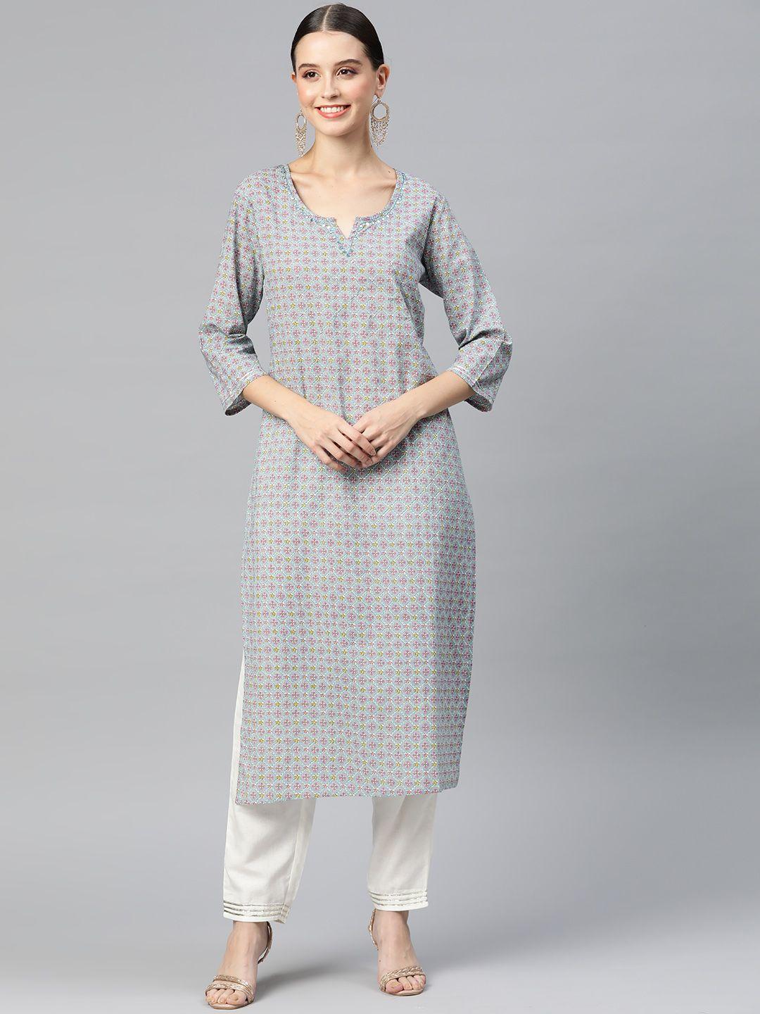 readiprint fashions women floral printed mirror work kurta