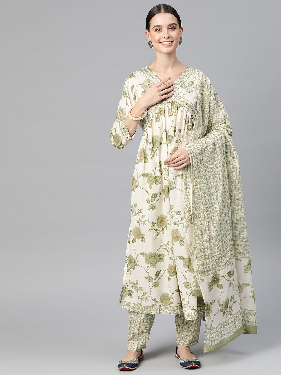 readiprint fashions women floral printed pleated kurta with palazzos & with dupatta