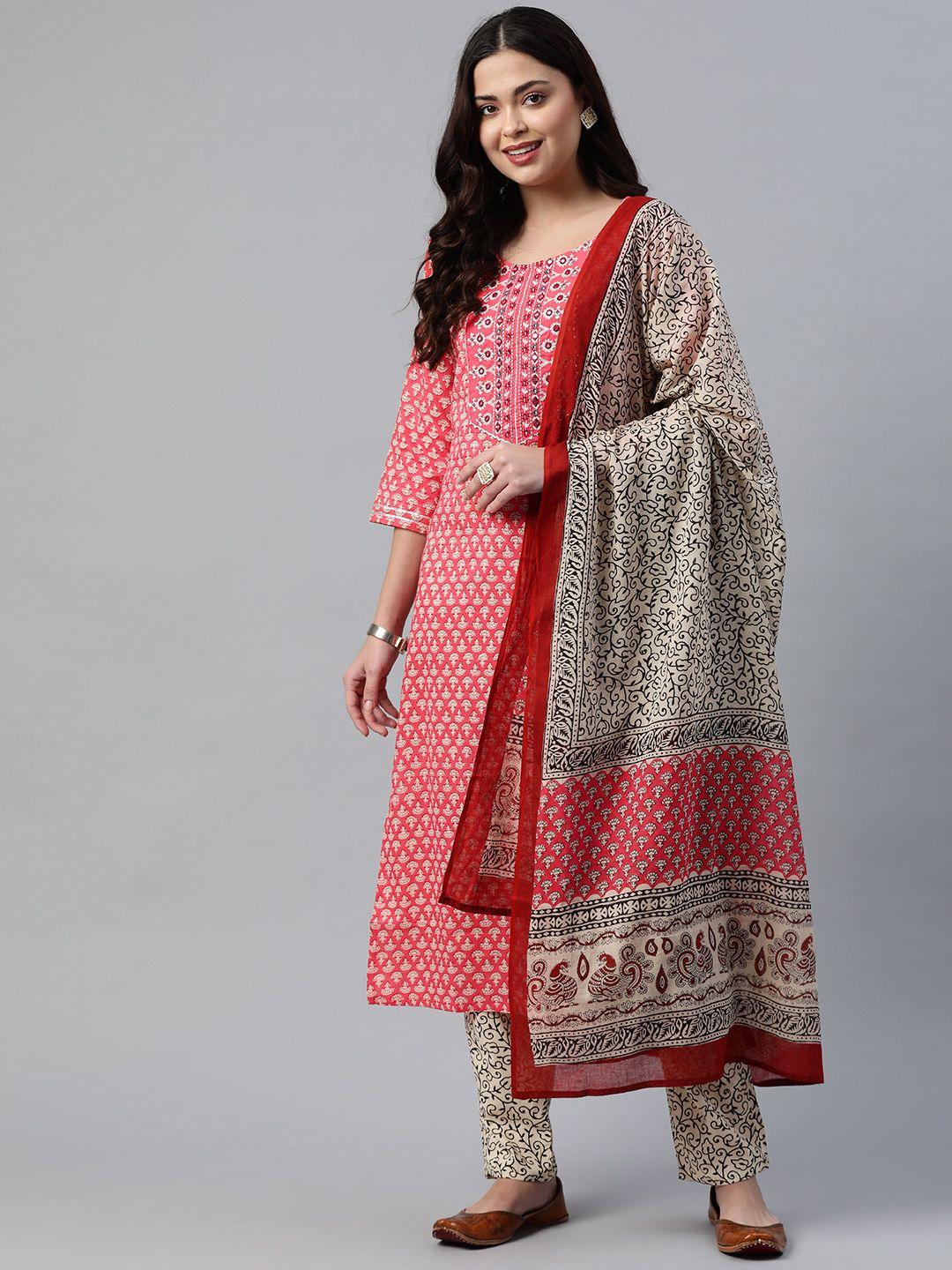 readiprint fashions women floral printed pure cotton kurta set