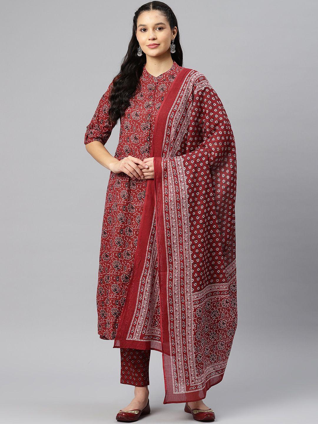 readiprint fashions women floral printed pure cotton kurta with palazzos & with dupatta