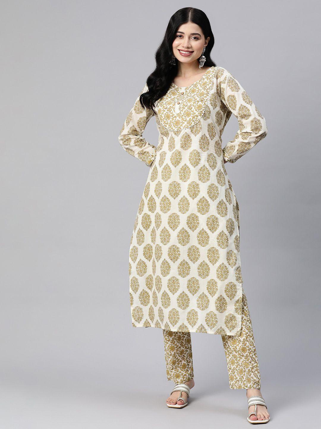 readiprint fashions women floral printed regular gotta patti cotton kurta with palazzos