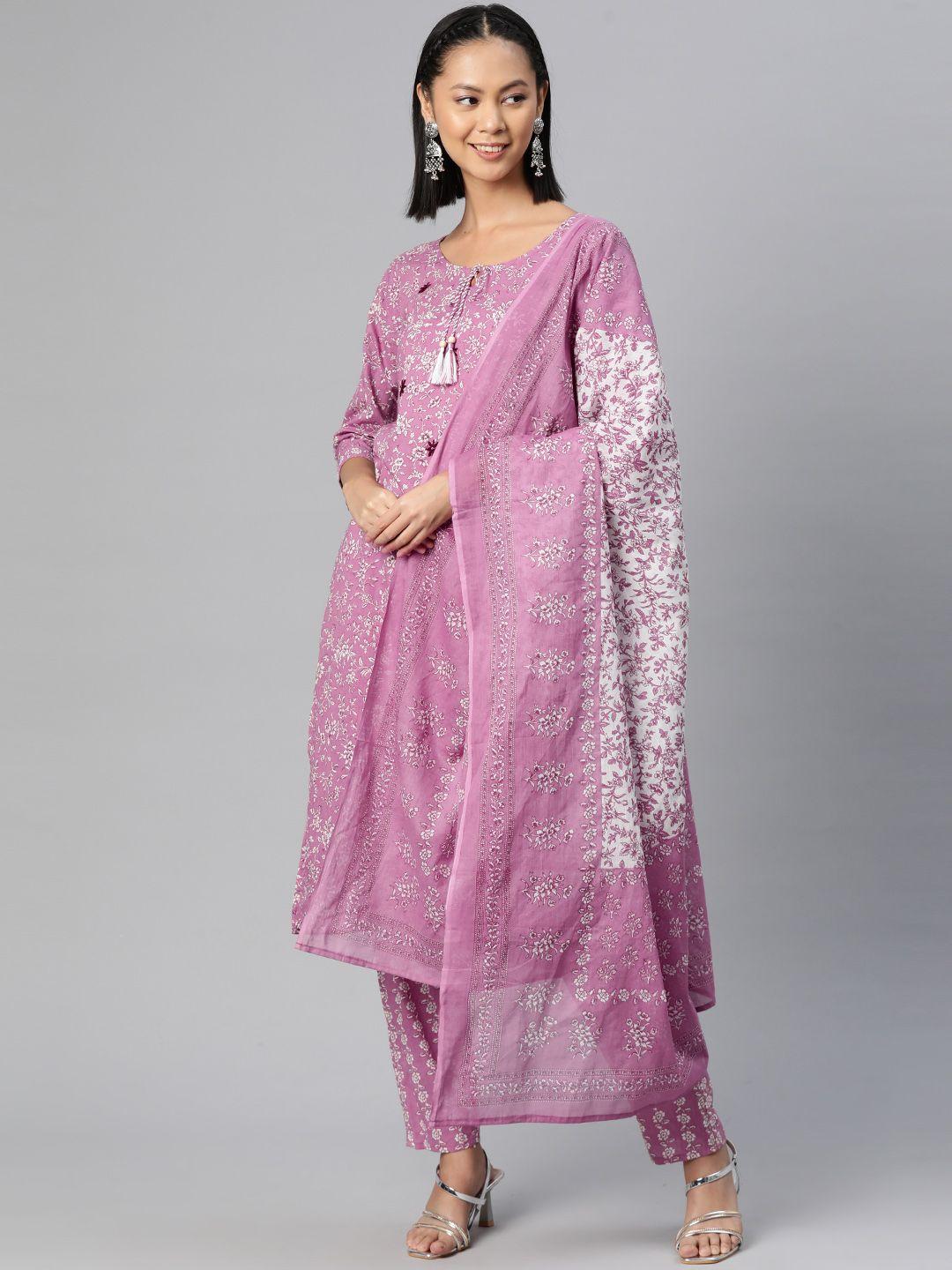 readiprint fashions women floral printed regular pure cotton kurta with palazzos & dupatta
