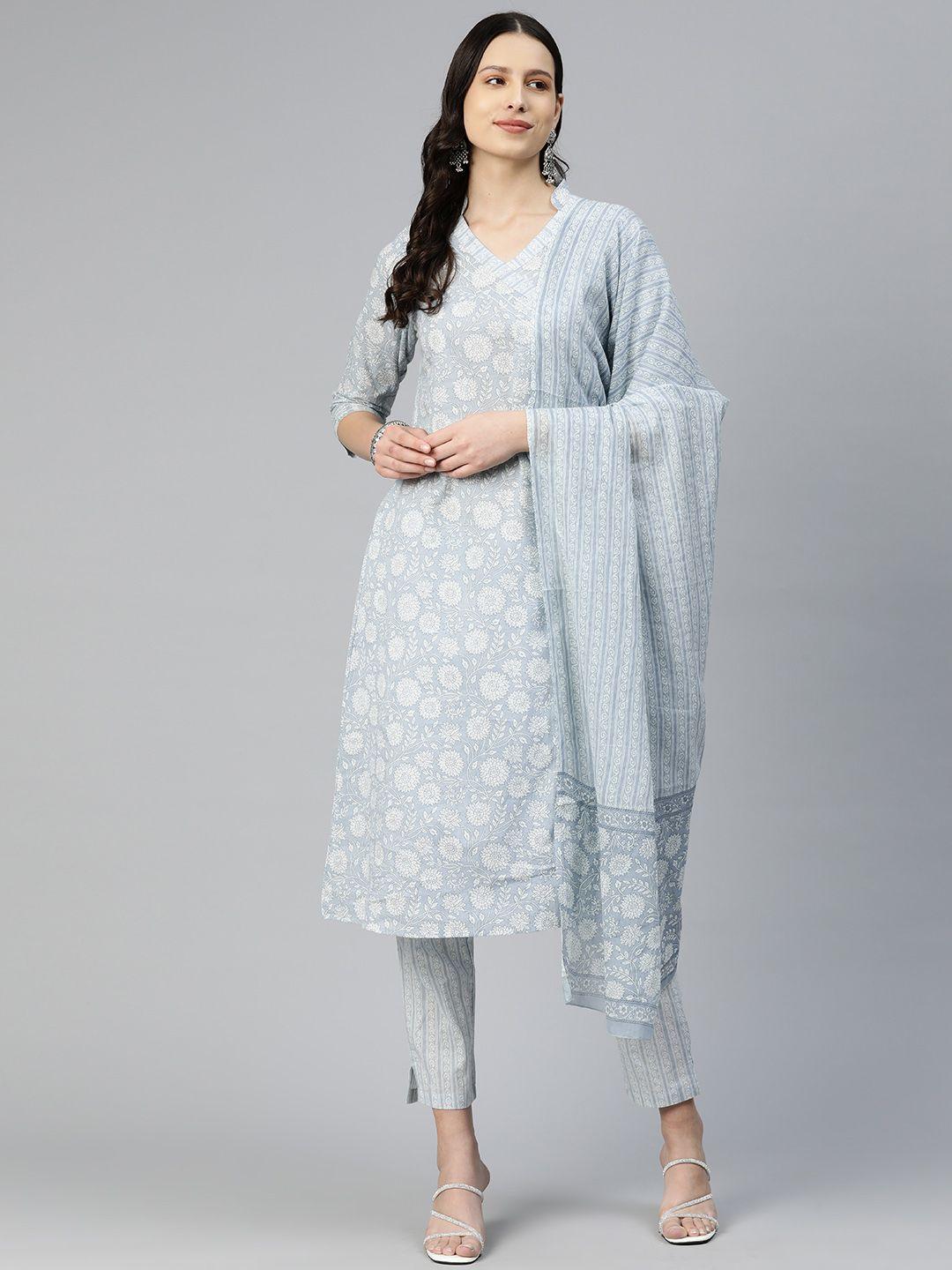 readiprint fashions women floral printed regular pure cotton kurta with pyjamas & dupatta