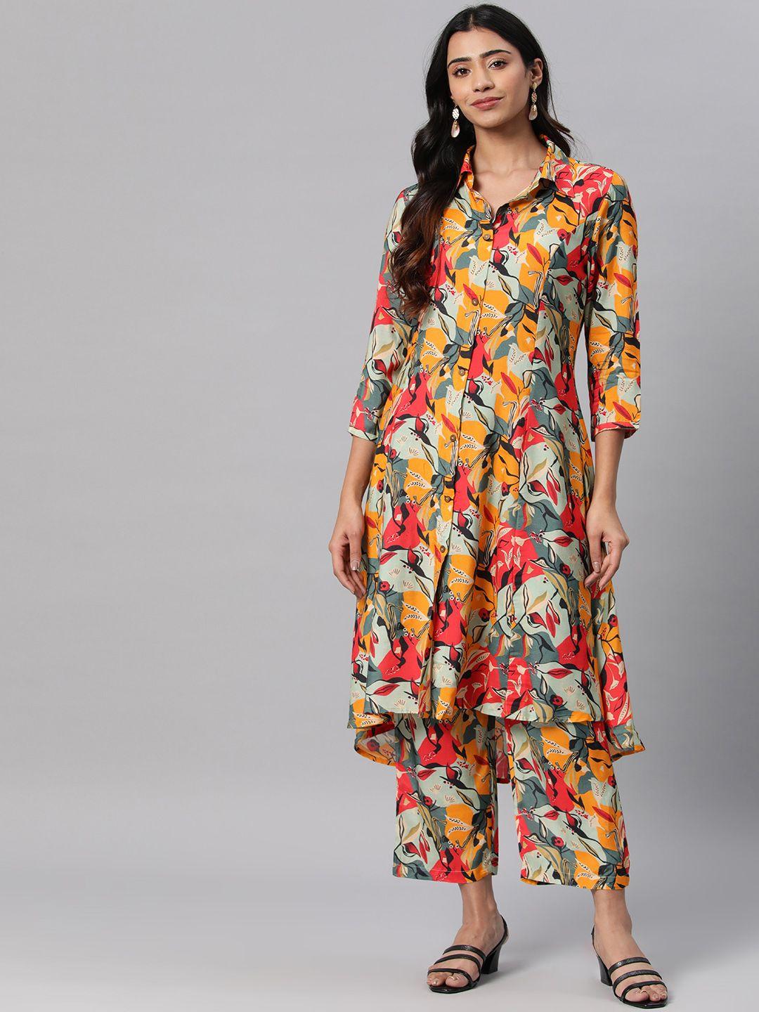 readiprint fashions women floral printed regular pure silk kurta with palazzos