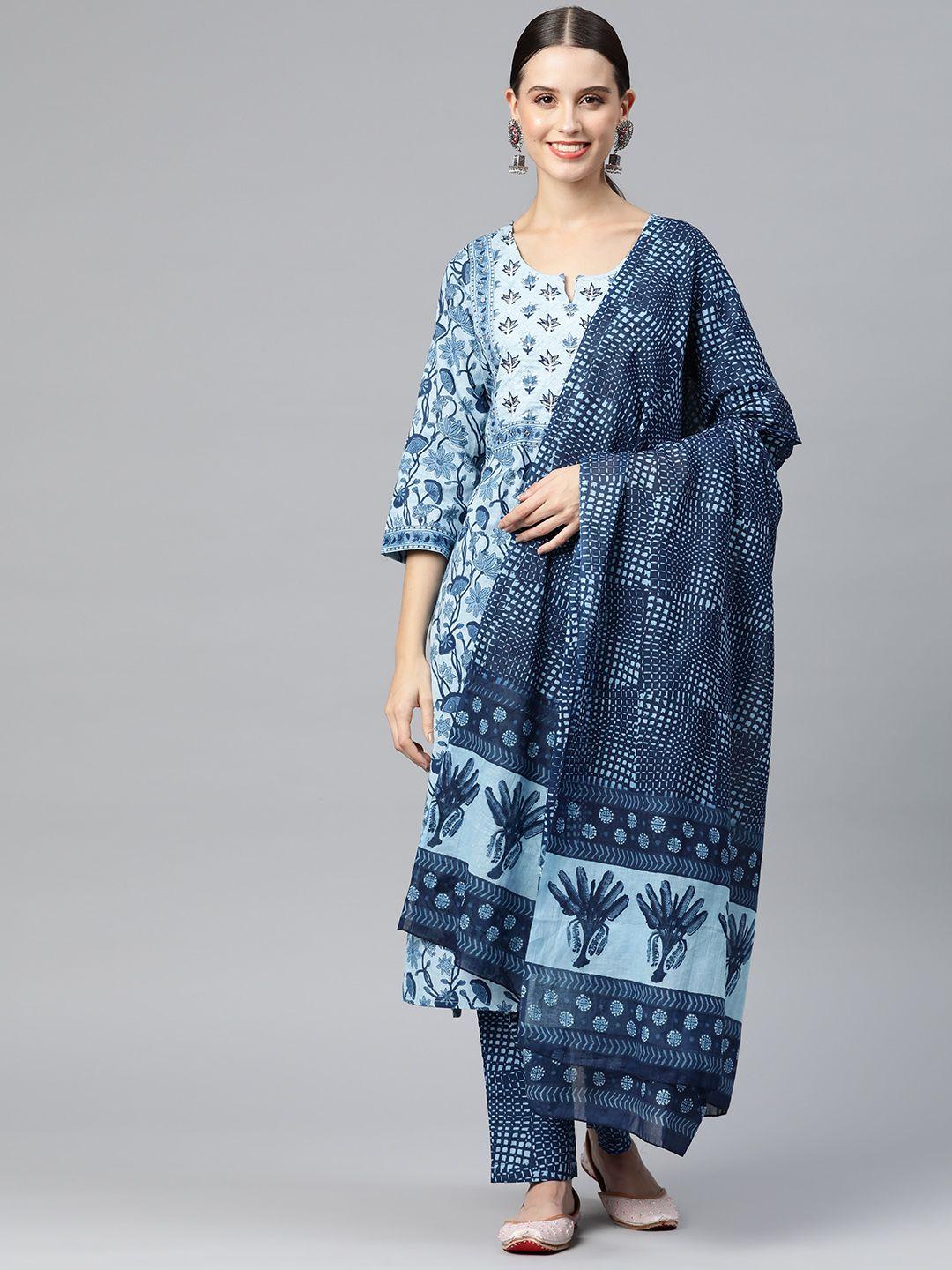 readiprint fashions women floral printed thread work kurta with palazzos & dupatta