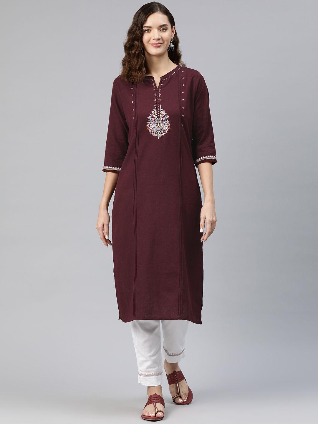readiprint fashions women floral yoke design thread work pure cotton kurta with palazzos