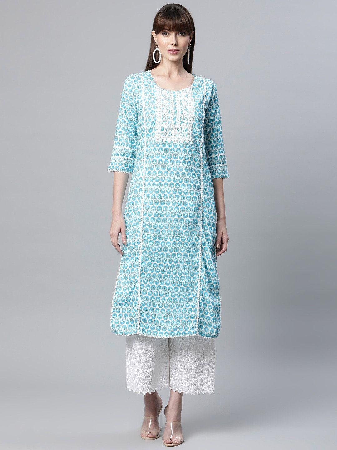 readiprint fashions women geometric embroidered flared sleeves chikankari floral kurta