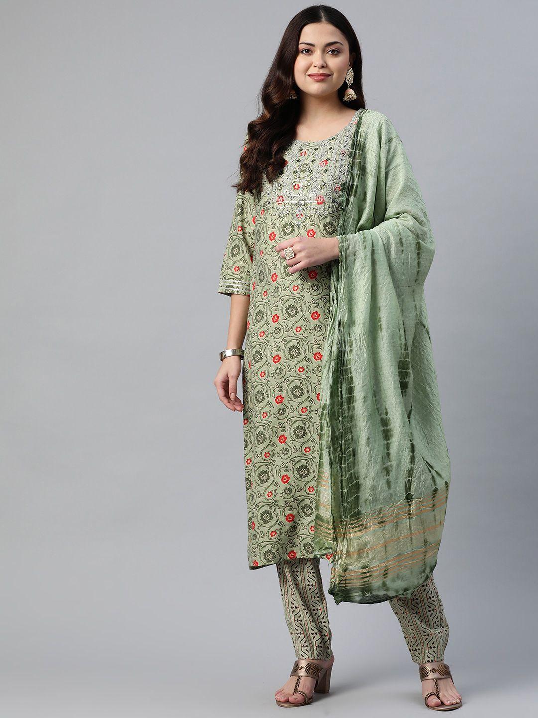 readiprint fashions women green floral printed kurta set