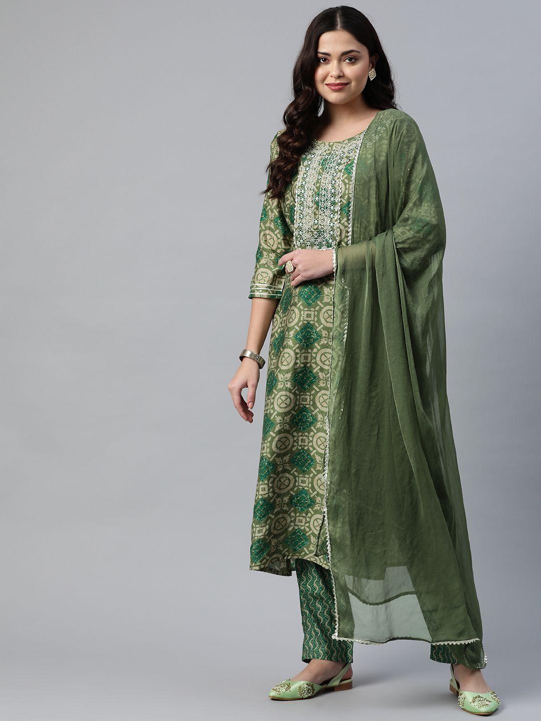 readiprint fashions women green floral printed kurta set
