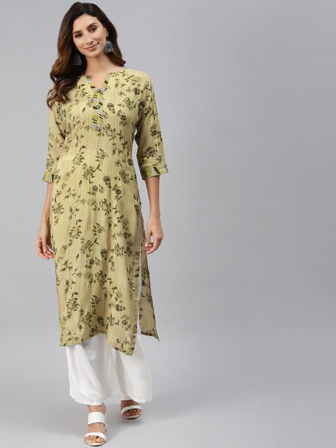 readiprint fashions women green floral printed mukaish straight kurta