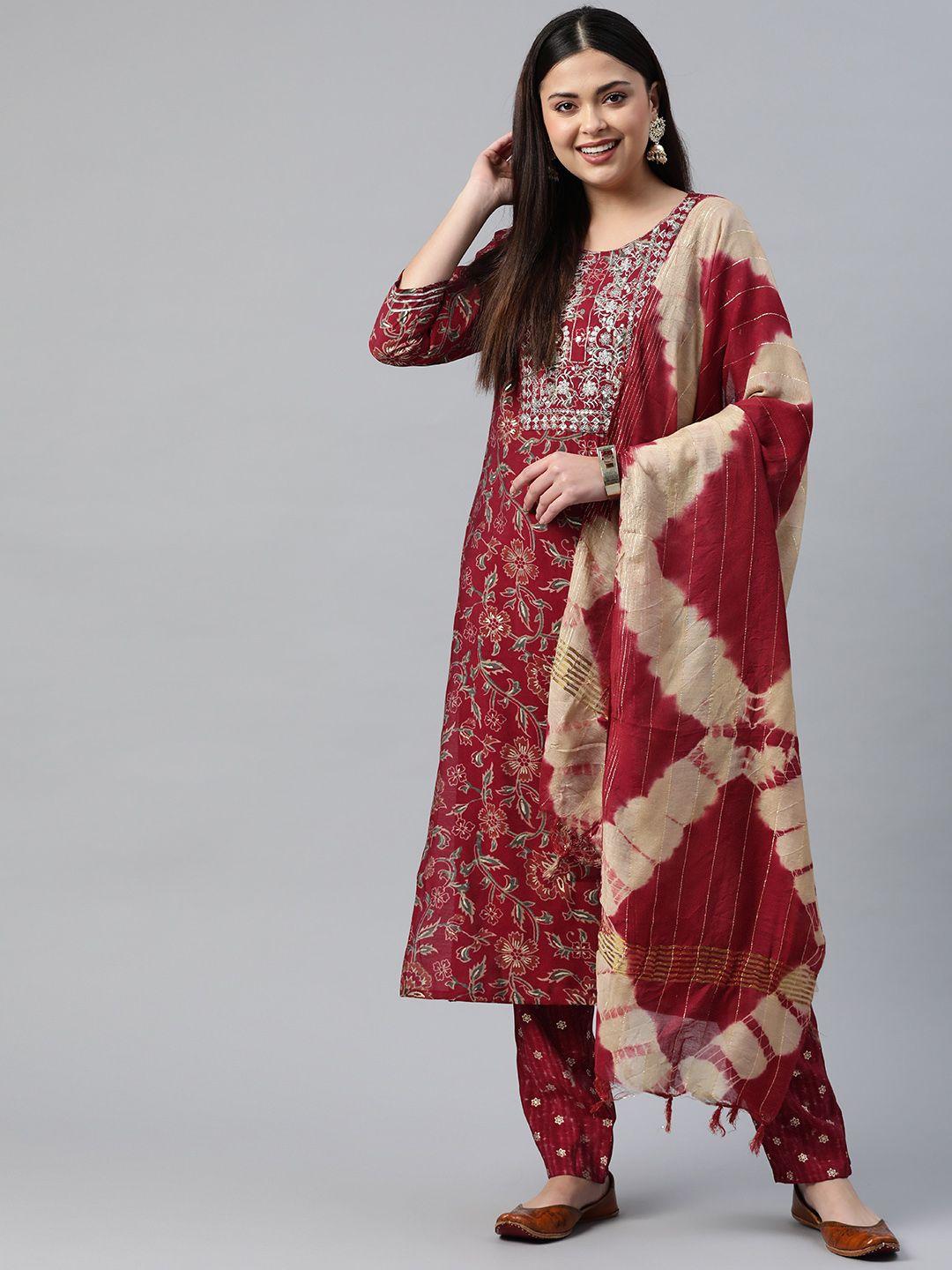 readiprint fashions women maroon floral printed kurta set