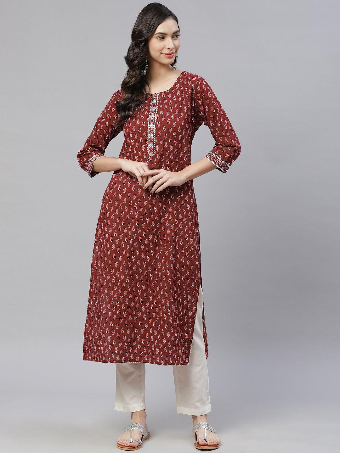 readiprint fashions women maroon printed kurta