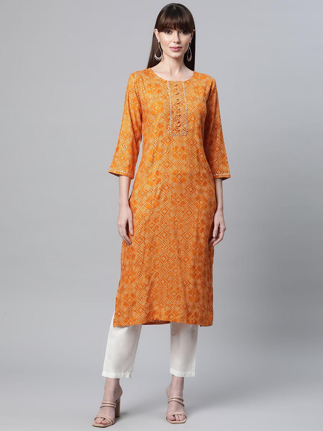 readiprint fashions women orange bandhani printed kurta