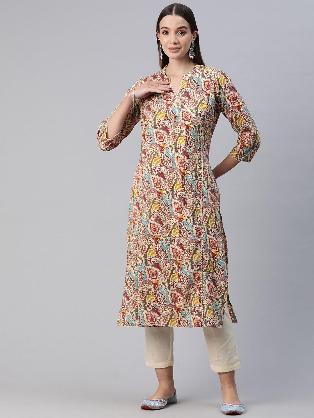 readiprint fashions women paisley printed regular sequinned pure cotton kurta with trousers