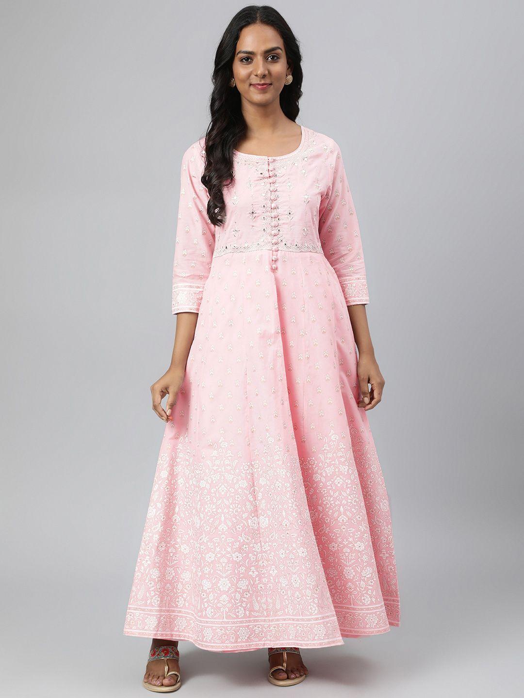 readiprint fashions women pink floral yoke design empire pure cotton kurta with palazzos
