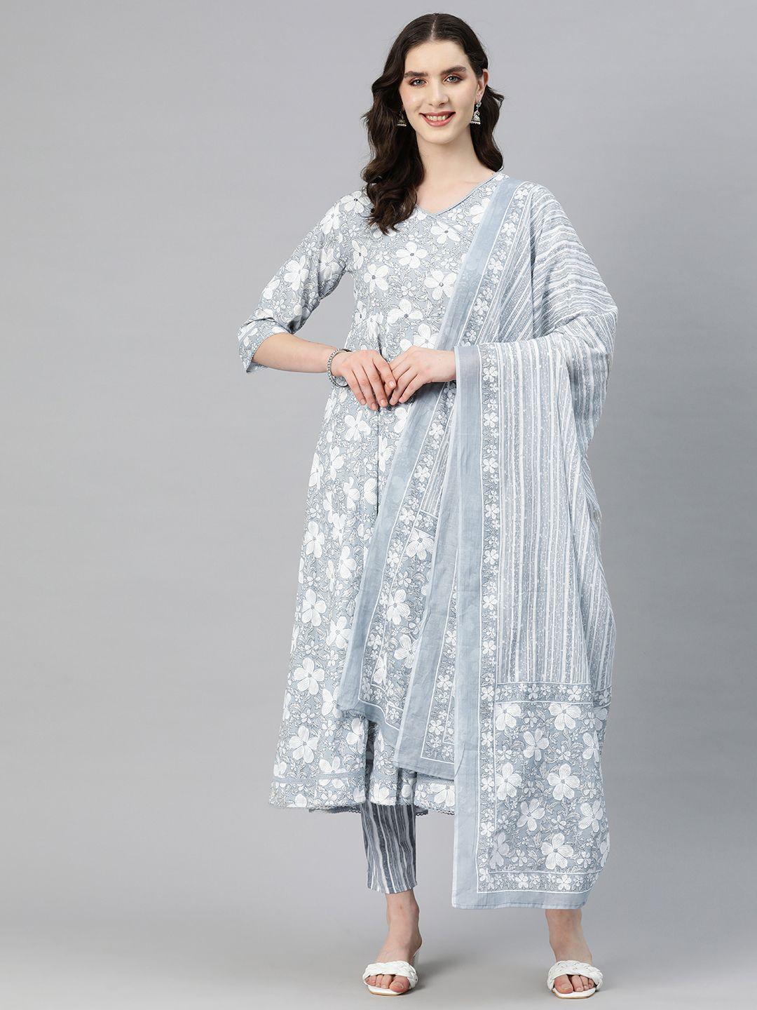 readiprint fashions women printed angrakha mirror work kurta with trousers & with dupatta