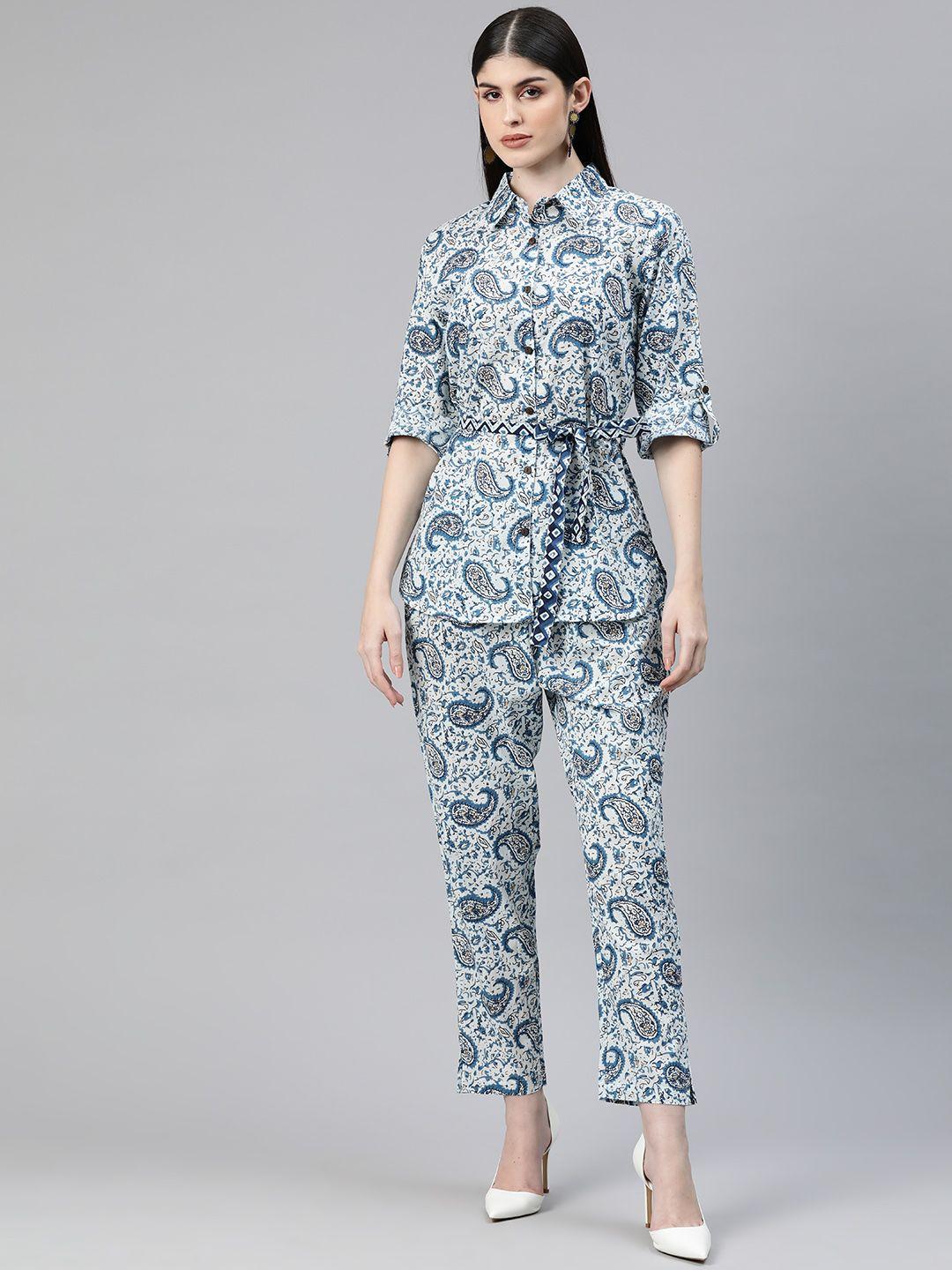 readiprint fashions women printed cotton shirt with palazzos & belt