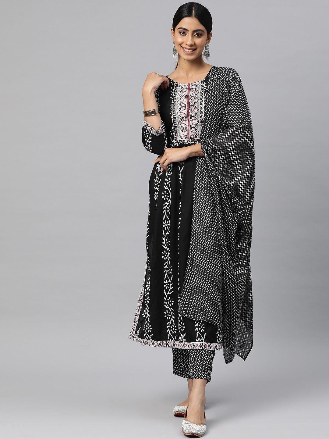 readiprint fashions women printed empire mirror work kurta with trousers & with dupatta