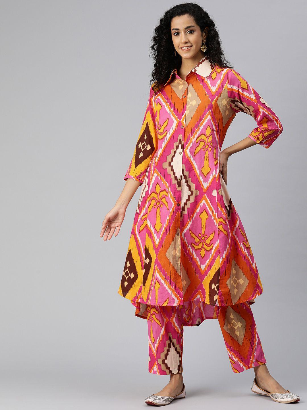 readiprint fashions women printed panelled a-line pure cotton kurta with palazzos