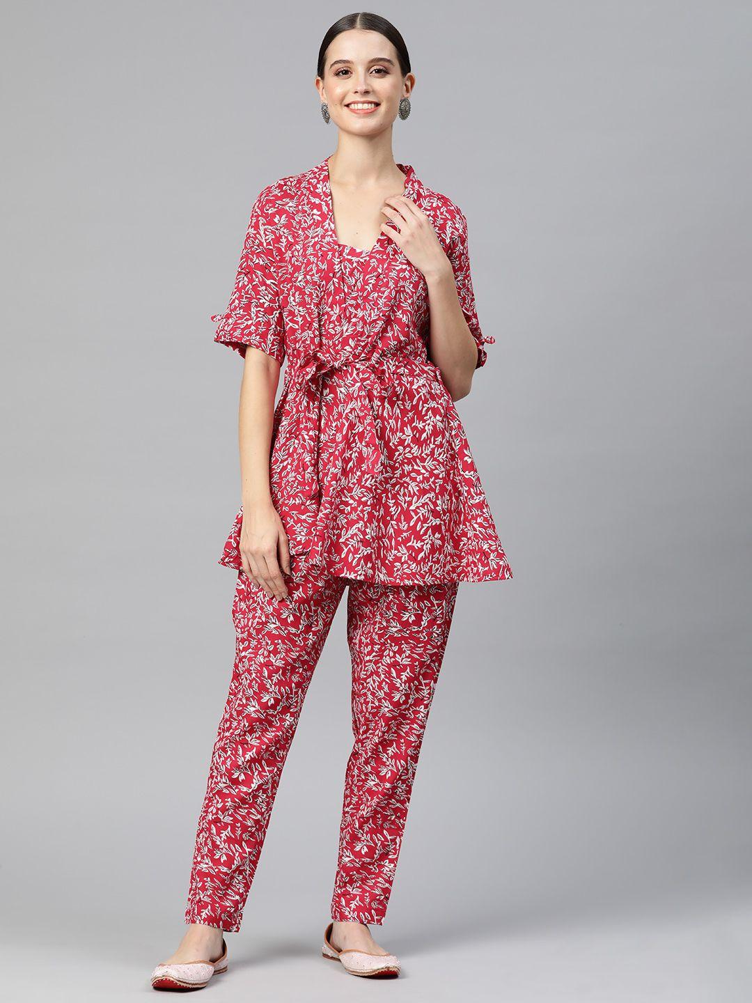 readiprint fashions women printed pure cotton tunic with trousers