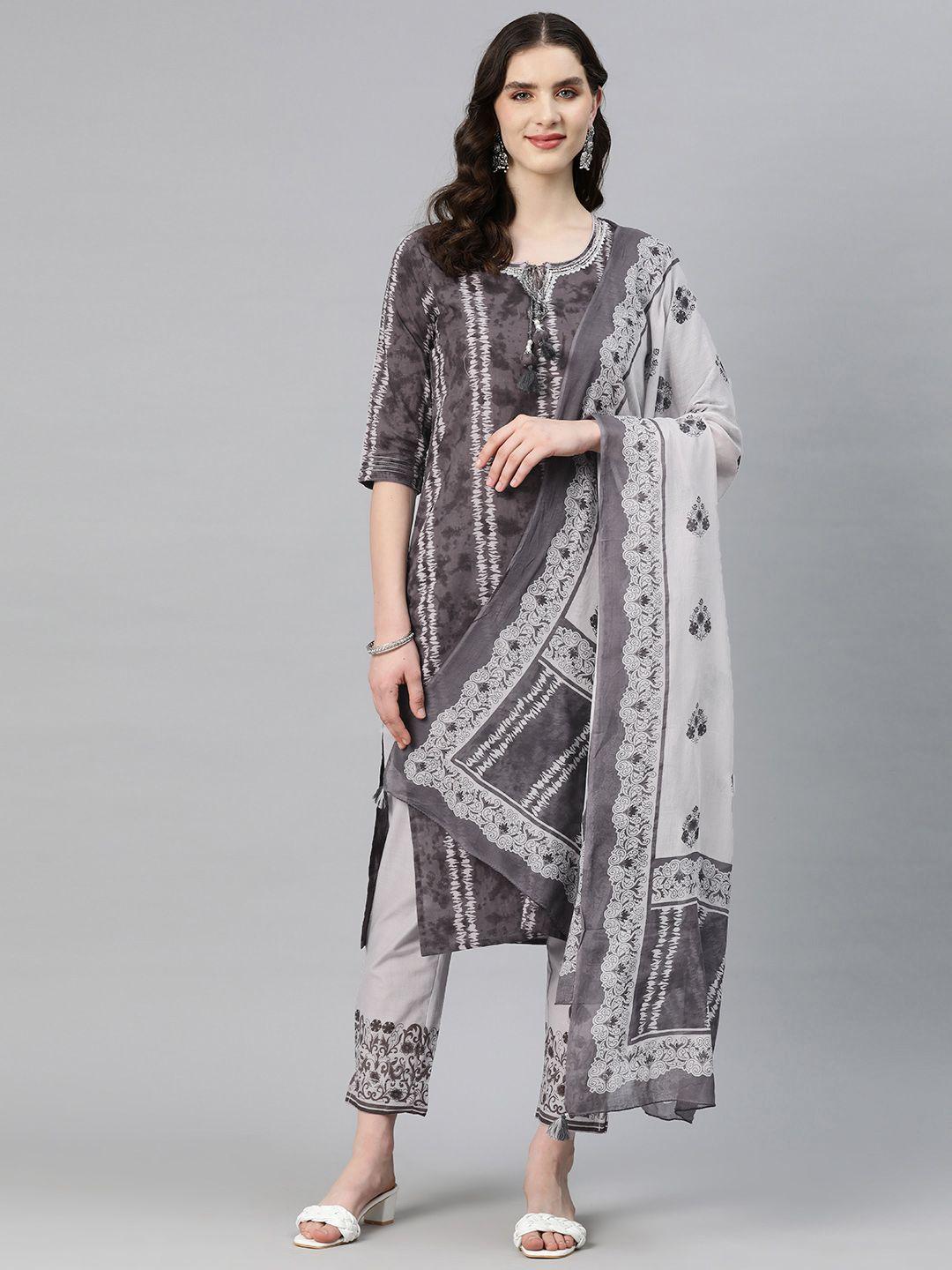 readiprint fashions women printed regular pure cotton kurta with palazzos & dupatta