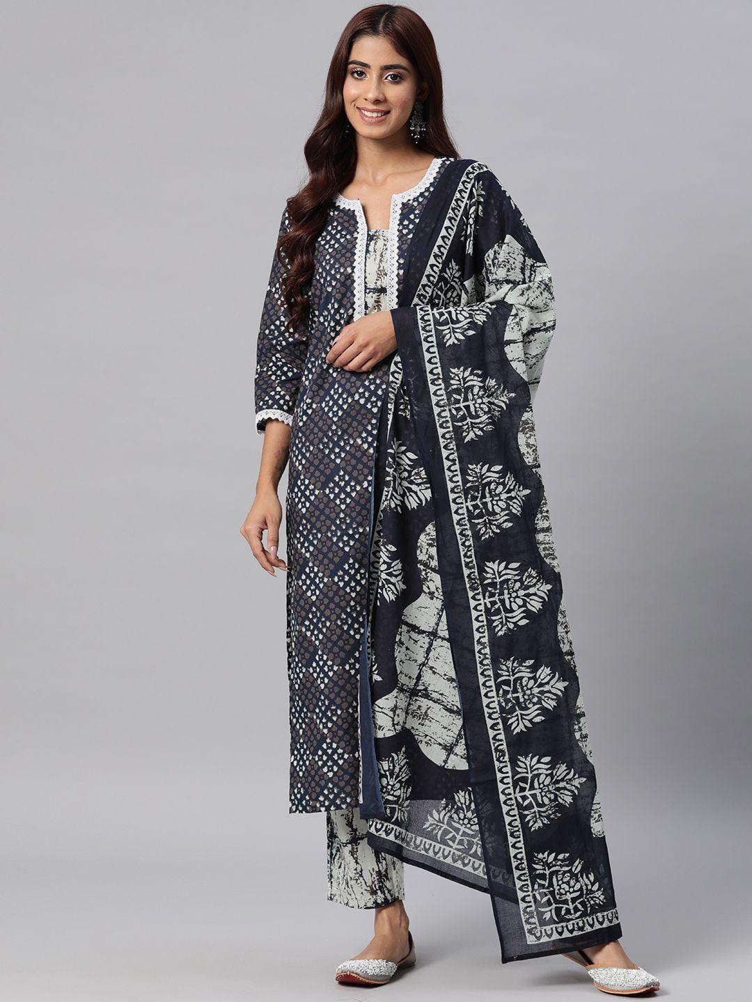 readiprint fashions women printed regular pure cotton kurta with trousers & with dupatta